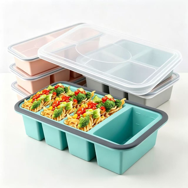 Storage Food Tray - Silicone Freezer Molds with Lid，Soup Ice