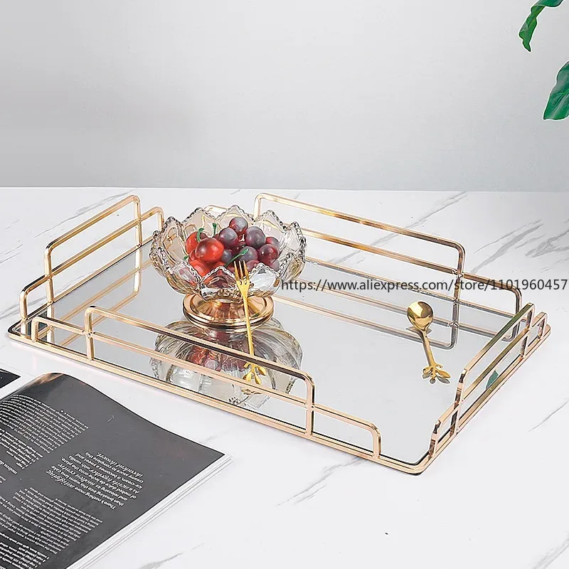 Storage Food Tray - Golden Stroke Glass Mirror Rolling Tray