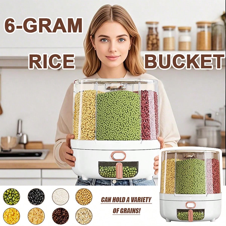 6-Grid 360° Rotating Rice Disp - Food Storage No Pantry ulasan dan harga