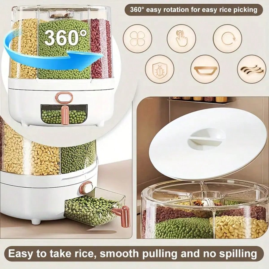 6-Grid 360° Rotating Rice Disp - Food Storage No Pantry ulasan dan harga