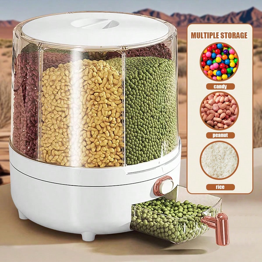6-Grid 360° Rotating Rice Disp - Food Storage No Pantry ulasan dan harga