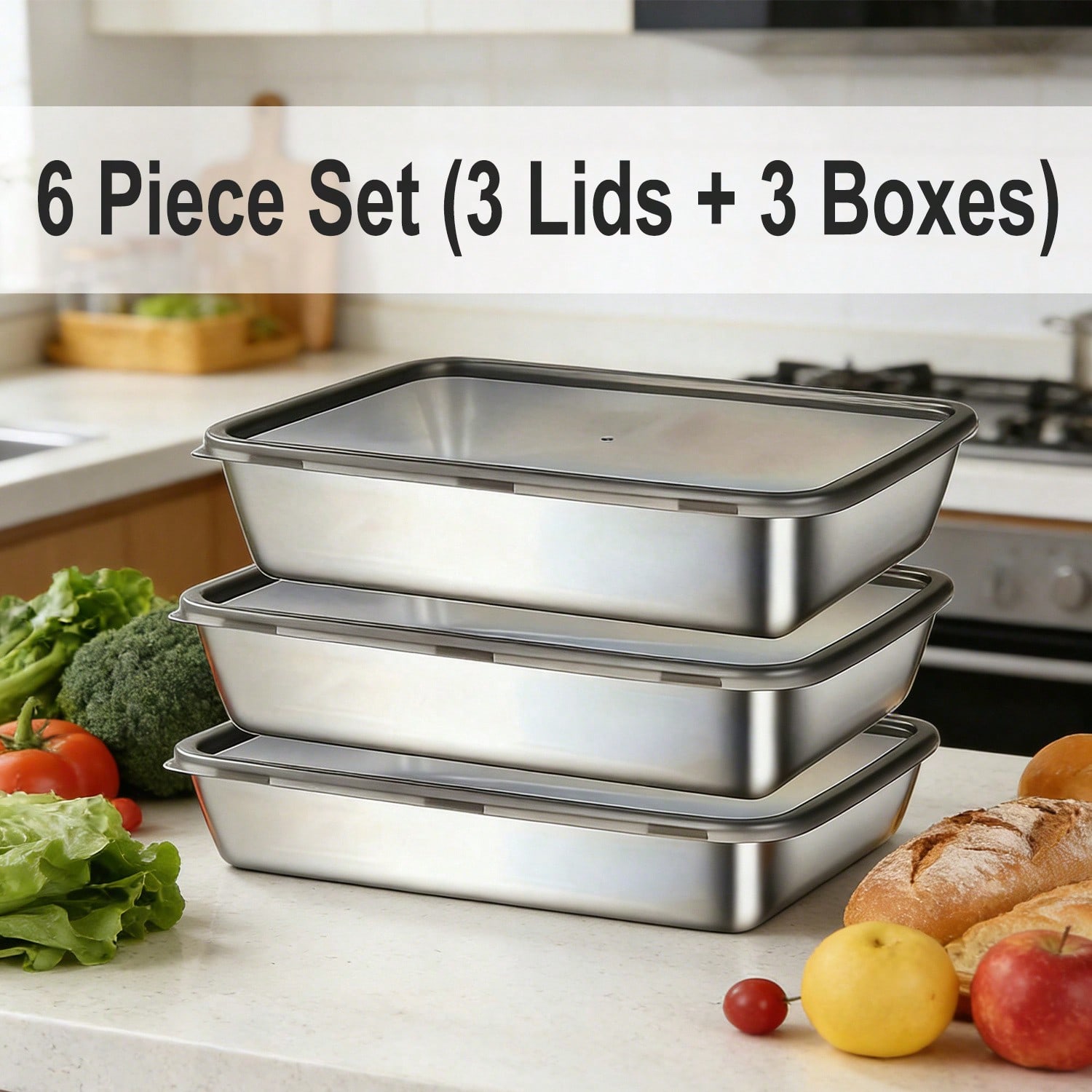6pcs(3 Boxes+ 3 Lids) Stainles - Food Storage Containers Set ulasan dan harga